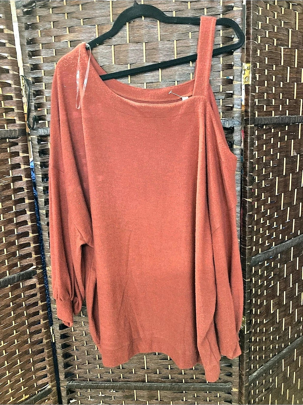 One Shoulder LS Rust Tunic Top 3X Plus Soft Cozy Casual